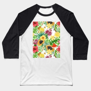 Tropical mix-fruit, flowers and leaves on white Baseball T-Shirt